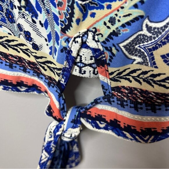 Roz & Ali Short Sleeve Blue Coral White Multi Stretch Blouse Large - Picture 7 of 11